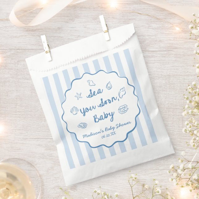 Sea You Soon Baby Coastal Baby Shower Favour Bag (Clipped)