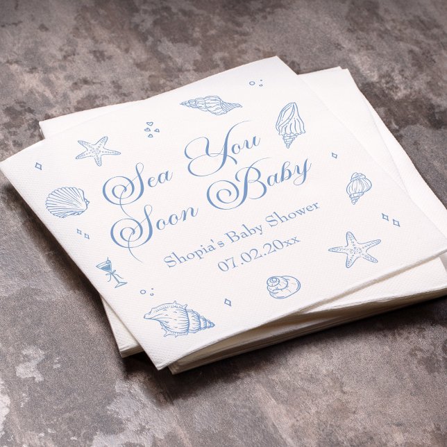 Sea You Soon Baby Coastal Baby Shower  Napkin (Creator Uploaded)
