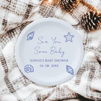 Sea You Soon Baby Coastal Baby Shower Paper Plate