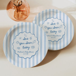 Sea You Soon Baby Coastal Baby Shower Paper Plate
