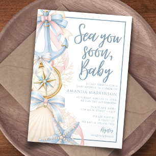 Sea you Soon Baby Coastal Preppy Baby Shower Invitation