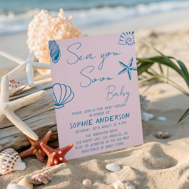 Sea You Soon Baby Coastal Seashell Baby Shower Invitation (Creator Uploaded)