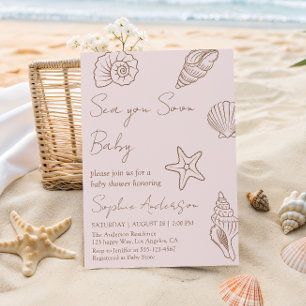 Sea You Soon Baby Coastal Seashell Baby Shower Invitation