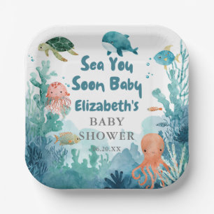 Sea You Soon Baby Cute Under the Sea Baby Shower Paper Plate