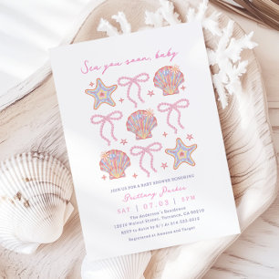 Sea You Soon Baby Girl Coastal Baby Shower  Invitation