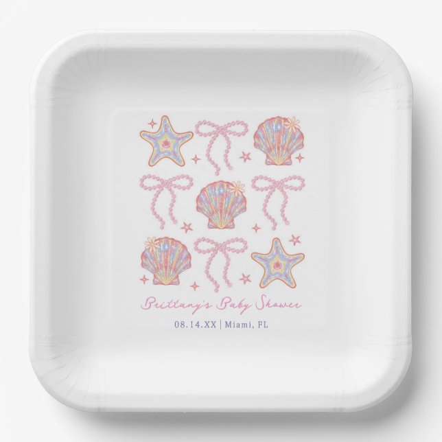 Sea You Soon Baby Girl Coastal Baby Shower  Paper Plate (Front)