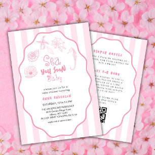 Sea You Soon Baby Pink Seashells Girl Baby Shower Invitation