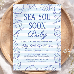 Sea You Soon Baby, Seashell Coastal Baby Shower Invitation