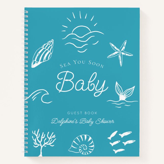 Sea You Soon Baby Shower Blue Guest Book (Front)
