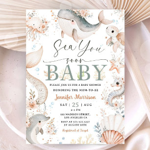 Sea You Soon Baby Shower Boho Ocean Girl  Invitation