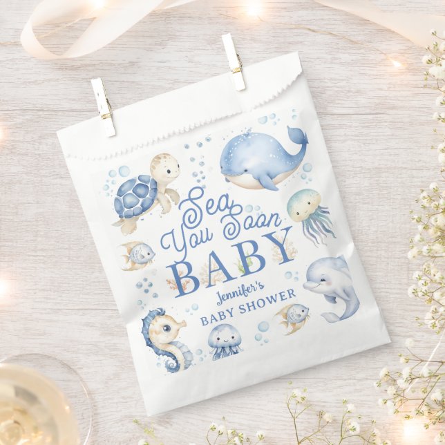 Sea You Soon Baby Shower Boy Blue Ocean Favour Bag (Clipped)