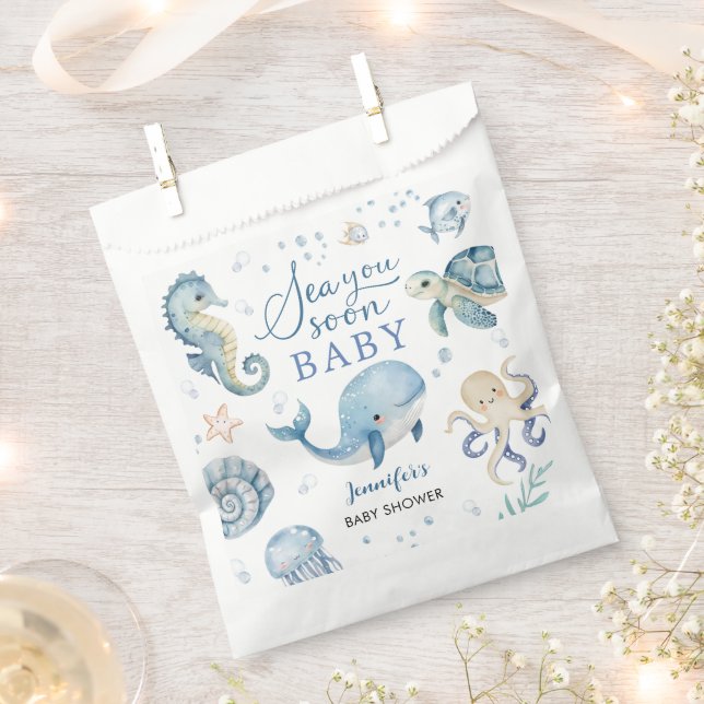 Sea You Soon Baby Shower Boy Blue Ocean Favour Bag (Clipped)
