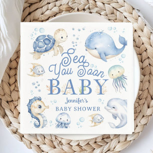 Sea You Soon Baby Shower Boy Blue Ocean Paper Napkin