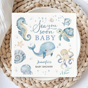 Sea You Soon Baby Shower Boy Blue Ocean Paper Napkin