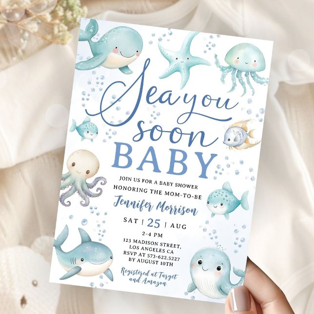 Sea You Soon Baby Shower Boy Ocean Invitation (Creator Uploaded)