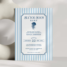 Sea You Soon Baby Shower Elegant Blue White Stripe