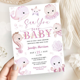 Sea You Soon Baby Shower Girl Ocean Animals Invitation