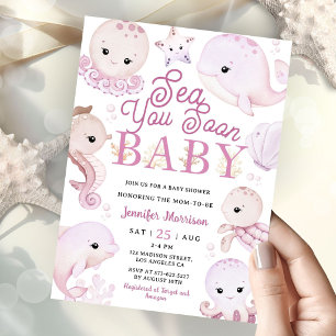 Sea You Soon Baby Shower Girl Pink Ocean  Invitation