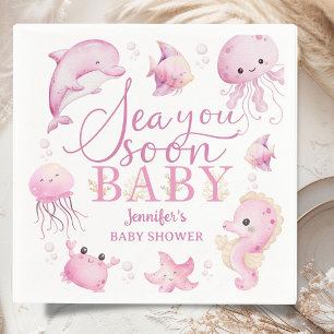 Sea You Soon Baby Shower Pink Ocean Girl Napkin