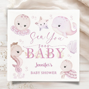 Sea You Soon Baby Shower Pink Ocean Paper Napkin