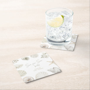 Sea you soon baby shower square paper coaster