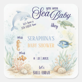 Sea You Soon Baby Shower Square Sticker