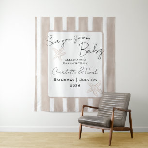 Sea You Soon Baby Shower Vertical Stripes Backdrop Tapestry