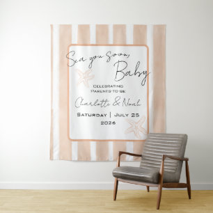 Sea You Soon Baby Shower Vertical Stripes Backdrop Tapestry
