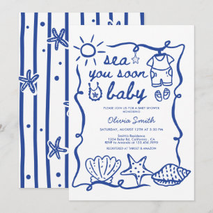 Sea You Soon, Beach Seashell Coastal Baby Shower Invitation