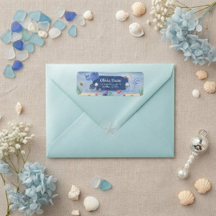 Sea You Soon blue boy whale starfish turtle Baby Return Address Label