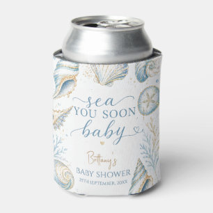 Sea You Soon Blue Seashells Baby Shower Can Cooler