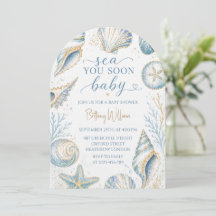 Sea You Soon Blue Seashells Ocean Baby Shower