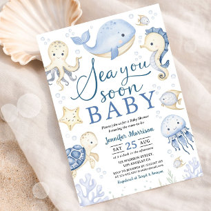 Sea You Soon Boy Baby Shower Blue Ocean Invitation