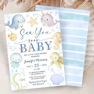 Sea You Soon Boy Baby Shower Cute Ocean Invitation