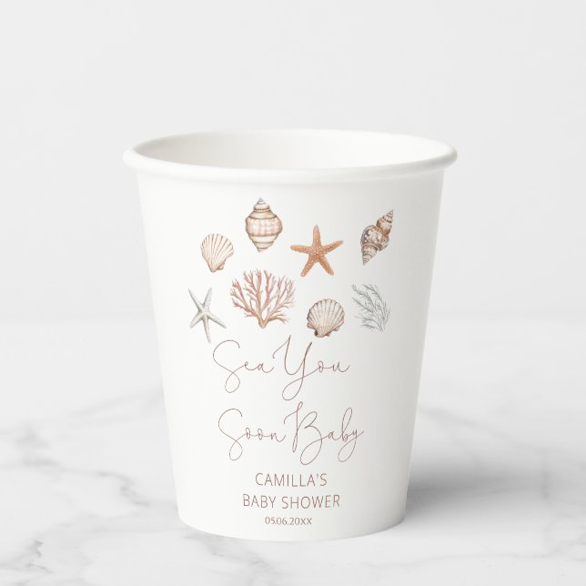 Sea You Soon Coastal Baby Shower Paper Cups (Front)