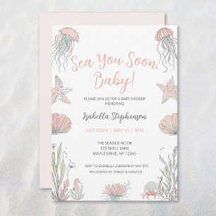Sea You Soon Coastal Hand Drawn Baby Shower Invitation