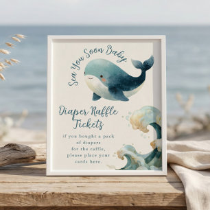 Sea You Soon Diaper Raffle Baby Shower sign ivory