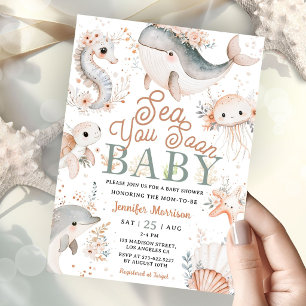 Sea You Soon Girl Baby Shower Boho Floral Ocean Invitation