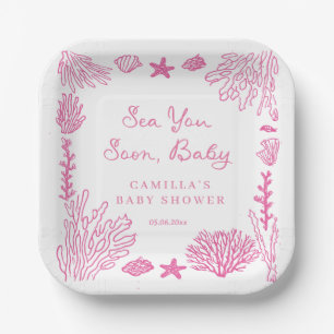 Sea You Soon Girl Baby Shower Paper Plate