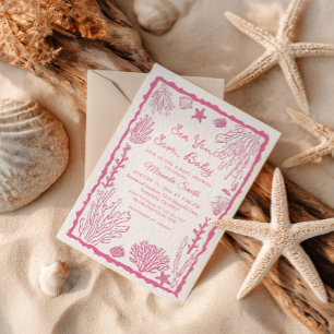 Sea You Soon Girl Coastal Baby Shower Invitation