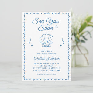 Sea You Soon Hand Drawn Ocean Seashell Baby Shower Invitation