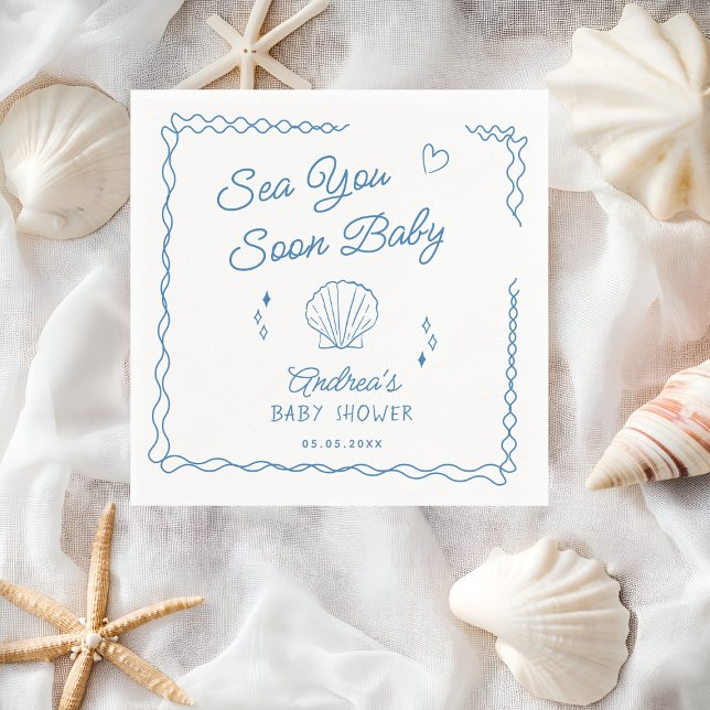 Sea You Soon Hand Drawn Ocean Seashell Baby Shower Napkin (Creator Uploaded)
