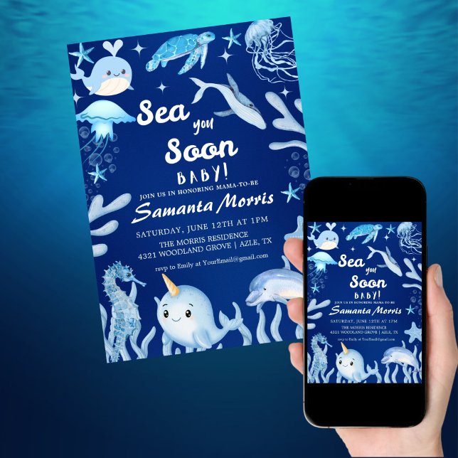 Sea You Soon Nautical Baby is on the Way Baby  Invitation (Creator Uploaded)