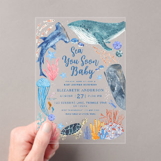 Sea You Soon Ocean Animals Boy Baby Shower Invitat Acrylic Invitations