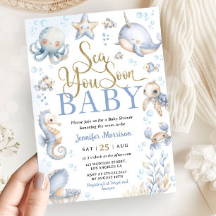 Sea You Soon Ocean Animals Boy Baby Shower Invitation