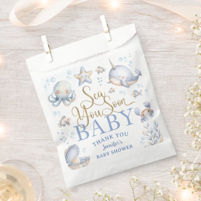 Sea You Soon Ocean Baby Shower Boy Blue  Favour Bag (Clipped)
