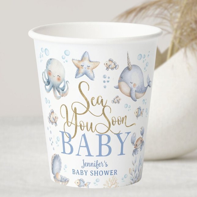 Sea You Soon Ocean Baby Shower Boy Blue Paper Cups (Creator Uploaded)