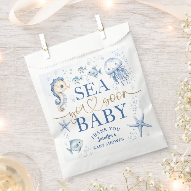 Sea You Soon Ocean Baby Shower Boy Navy Blue Ocean Favour Bag (Clipped)