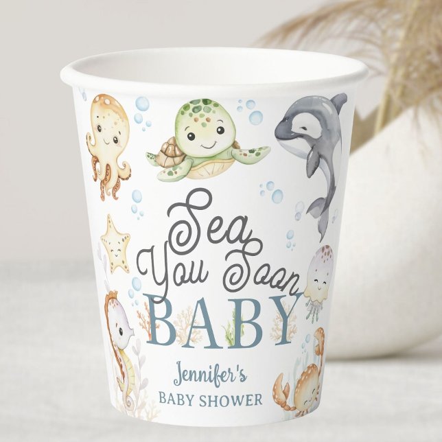 Sea You Soon Ocean Baby Shower Gender Neutral Paper Cups (Creator Uploaded)