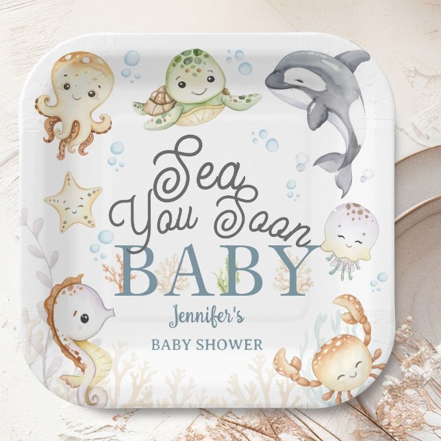 Sea You Soon Ocean Baby Shower Gender Neutral  Paper Plate (Creator Uploaded)